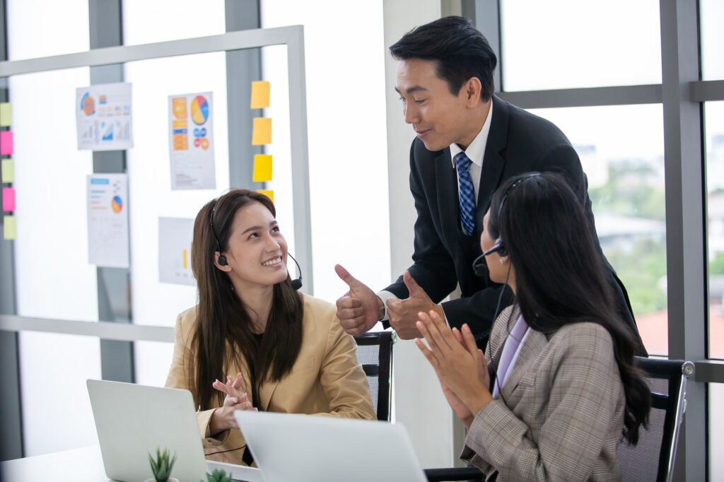 Supervisors teach work to employees in the office, Business concept.